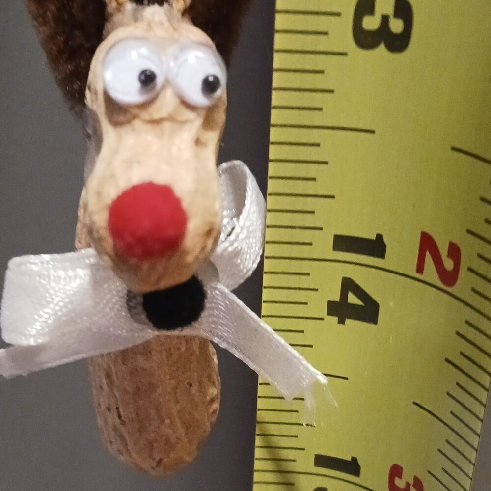 Christmas Peanut Reindeer  Necklace and Pin With Jingle Bell